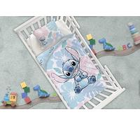 Stitch Housse de Couette Bébé 100x140 + Taie 40x60 Coton Boutons Bleu Rose | Parure de lit bébé réversible | Coton naturel doux respirant Oeko-Tex | Disney | Fermeture boutons | 0-3 ans