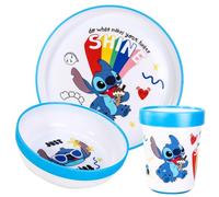 Stitch Lot de 3 couverts réutilisables bicolores pour enfants avec assiette, bol et gobelet, sans BPA