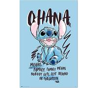 Stitch - Ohana - Poster de film Disney - Impression - Dimensions : 61 x 91,5 cm + cadre amovible Shinsuke Maxi en aluminium argenté, vitre acrylique