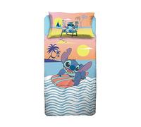 Stitch Parure de lit Simple Disney, Drap Plat, Drap Plat, taie d'oreiller, Bleu, Disney, 100% Coton, Produit Officiel