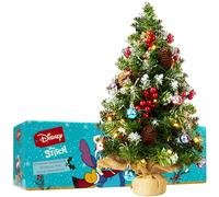 Stitch Sapin de Noel avec 12 Boules, Mini Sapin Artificiel 50cm avec Guirlande LED Blanc et Extrémités Givrées, Décoration de Noël