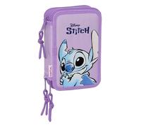 STITCH SWEET - Trousse scolaire avec 36 outils inclus, trousse pour enfant, idéale pour les enfants de 5 à 14 ans, confortable et polyvalente, qualité et résistance, 12,5 x 5,5 x 19,5 cm, bleu/lilas,