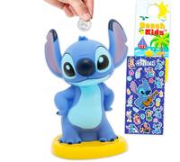 Stitch Tirelire cochon - Ensemble avec pot Disney de 20,3 cm pour économiser de l'argent et des devises et plus d'autocollants, plus | Tirelire Lilo et Stitch pour enfants, filles, garçons