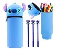 Stitch Trousse Silicone Ecole Souple 2 en 1 en avec 3 stylos - legami Trousse Stitch Scolaire Enfant Étui École Fournitures