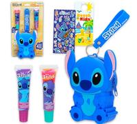 Stitch Tubes de gloss à lèvres avec pochette façonnée - Ensemble avec 2 brillants à lèvres de saveurs assorties pour cadeaux de fête, porte-monnaie avec dragonne, autocollants, plus | Lilo & Stitch