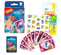 Stitch UNO Jeu de cartes - Ensemble avec jeu Disney UNO pour enfants et autocollants, plus | Jeu de cartes Lilo et Stitch pour enfants, soirée de jeu en famille