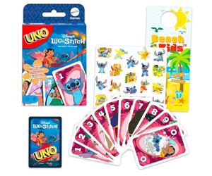 Stitch UNO Jeu de cartes - Ensemble avec jeu Disney UNO pour enfants et autocollants, plus | Jeu de cartes Lilo et Stitch pour enfants, soirée de jeu en famille