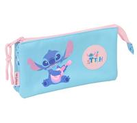 Stitch Waves - Trousse Triple, Trousse pour Enfant, idéale pour Les Enfants d'âge Scolaire, Confortable et Polyvalente, qualité et résistance, 22 x 3 x 12 cm