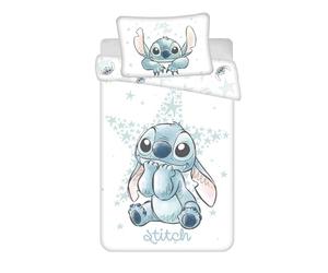 Stitch White Star Housse de Couette Bébé 100x135 + Taie 40x60 Coton Disney | Parure de lit bébé réversible | Coton naturel doux respirant | Disney officiel | 0-3 ans | Lit à barreaux | Idée cadeau