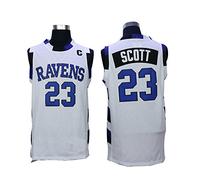 Stitched Nathan Scott 23 One Tree Hill Ravens Movie Basketball White Jersey (Small) by jersey