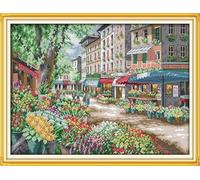 Stitchmelody 14CT Non Iimprimé Kits de Broderie au Point de Croix,Kits de Broderie Travaux d'aiguille DMC Ligne marché aux fleurs de Paris 57cm×44cm