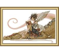 Stitchmelody Collection Complète de Broderie Kit D'entrée de Gamme Imprimé Cross DIY Débutant 11CT 3 Brins Fille Assise sur un Dragon Lisant un Livre 68cm×46cm