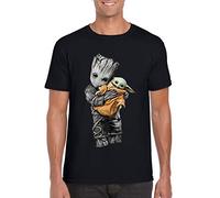 StitchPrint T-shirt Baby Yoda Baby Groot Avengers Hero Cadeau d'anniversaire unisexe pour enfants et adultes (noir, 9/11 ans), Noir