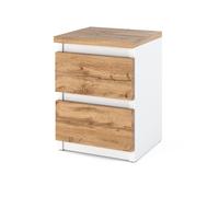 STIV Meubles | Table de nuit Blanc Mat/Chêne Wotan 30x30x40 cm | 2 tiroirs | Design moderne | Façade en bois & Corps blanc