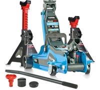 STIX Cric hydraulique 2,5T 85-365 mm avec Lot de 2 chandelles 3T et 2 Patins Caoutchouc