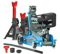 STIX cric Voiture hydraulique 2,5 Tonnes Profil Bas avec Valise, 2 Supports Chandelles 3T, Hauteur de Levage 85-365 mm, Pompe Rapide, Accessoires Inclus, pour Voiture SUV Utilitaire