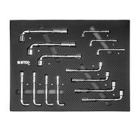 Stix Lot de 14 outils Cr-V pour servante d'atelier, insert en mousse pour tiroir de servante avec clés à douille coudées.