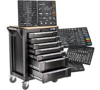 STIX Servante Atelier UltimatePro C7/TS1 - Chariot à Outils avec 267 Pièces CR-V, 7 Tiroirs, Plateau Bois, Roues Freinées, Verrouillage Central, Équipement