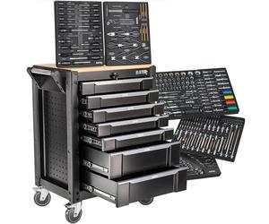 STIX Servante Atelier UltimatePro C7/TS1 - Chariot à Outils avec 267 Pièces CR-V, 7 Tiroirs, Plateau Bois, Roues Freinées, Verrouillage Central, Équipement