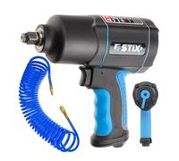 Stix STT-17 Clé à chocs pneumatique 1700 Nm 1/2" avec double marteau et tuyau spiralé en polyuréthane 12 x 8 mm 10 m pour applications flexibles d'air comprimé