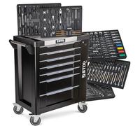 Stix UltimatePro A7/TS1 Chariot d'atelier avec 267 outils Cr-V, 7 tiroirs, plan de travail en acier inoxydable, placard latéral