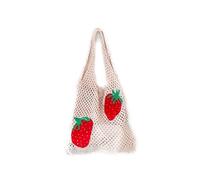 Stizimn Sac fourre-tout en crochet avec motif de fraises - Sac à bandoulière - Sac à main tricoté - Esthétique - Tissage fait à la main, blanc