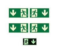STJUNR 4 pièces Panneau Issue de Secours Flèche, PVC Autocollant Panneaux de Sécurité, Panneau Issue de Secours Photoluminescent aux Hôtels, Immeubles de Bureaux, Écoles, Couloirs