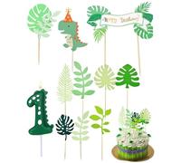 STJUNR Ensemble de 11 bougies d'anniversaire en forme de chiffres, bougies d'anniversaire à paillettes, décoration de gâteau d'anniversaire sur le thème des dinosaures, convient pour les premiers