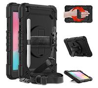STLDM Coque intégrale robuste avec protection d'écran intégrée, support rotatif, dragonne et bandoulière pour Samsung Galaxy Tab A 8.0 Noir