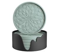 STLIAN Lot de 6 dessous de verre en silicone avec support - Pour boissons chaudes ou froides - Épais - Antidérapant - Antiadhésif - Plateau profond - Sauge du désert