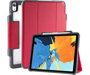 STM Bags Dux Plus Case Folio Étui de protection pour Apple 12,9" iPad Pro (2018) - Rouge/transparent [charge Apple Pencil 2 sans fil I Militaire Standard I Imperméable I Fonction support I Wake/Sleep]