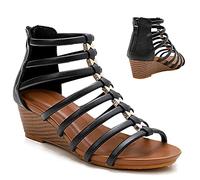 STMAHER Sandales gladiatrices pour femmes, argent, lanières en coin, sandale, décontractée, été, plage, 2, 1 noir, 42 EU