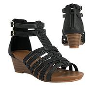 STMAHER Sandales gladiatrices pour femmes, argent, lanières en coin, sandale, décontractée, été, plage, 2, Noir (2), 38 EU