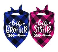 STMK Bandana pour chien Big Brother Big Sister - Annonce de grossesse - Bandana à carreaux pour révéler le sexe - Accessoire photo pour animaux de compagnie - Écharpe pour chiens