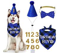 STMK Fournitures de fête d'anniversaire pour chien - Plusieurs tailles - Bandana d'anniversaire pour chien - Nœud papillon - Chiffres d'anniversaire pour chiens de grande et très grande taille (taille