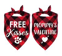 STMK Free Kisses Mommy's Lot de 2 Bandanas à Carreaux pour Chien ou Chiot pour la Saint-Valentin, Un Mariage, des Vacances, des décorations de fête (Rouge, des Baisers et de la Saint-Valentine)