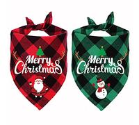 STMK Lot de 2 bandanas de Noël à carreaux pour chien de grande et moyenne taille (rouge et vert, Père Noël et bonhomme de neige)