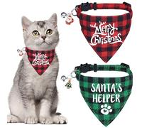STMK Lot de 2 colliers bandana de Noël pour chat avec clochette, collier bandana avec clochette, Père Noël, sapin de Noël pour costumes de Noël (Merry Christmas & Santa's Helper)