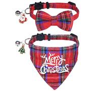 STMK Lot de 2 colliers bandana de Noël pour chat avec clochette, collier bandana avec clochette, Père Noël, sapin de Noël pour costumes de chats (nœud papillon de Noël et bandana)