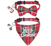 STMK Lot de 2 colliers bandana de Noël pour chat avec clochette, collier bandana avec clochette, Père Noël, sapin de Noël pour costumes de Noël (nœud papillon et bandana)
