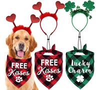 STMK Lot de 4 costumes pour chien de la Saint-Valentin et de la Saint-Patrick, tenues pour chiens de vacances, bandeaux bandanas pour chiens de petite, moyenne et grande taille (rouge et vert, coussin
