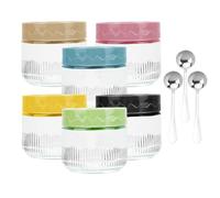 STNRST-IN Lot de 6 bocaux de nuit en verre avec couvercles hermétiques réutilisables et 3 cuillères en acier inoxydable - Large bouche - Récipients de stockage des aliments pour lait, yaourt