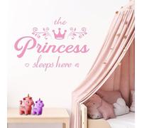 STNRST-IN Sticker mural en vinyle amovible Motif couronne de princesse rose La princesse dort ici Autocollants muraux DIY Coques et Stick Papier peint Décoration pour filles Enfants Chambre d'enfant