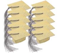 STOBAZA 10 Pcs Couvre-gobelets de Chapeau de Remise de Diplôme en Papier Doré Pompon, Décorations Miniatures pour Fête de Graduation, Accessoires Vin pour Verres à Pied