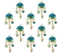 STOBAZA 10 pièces Lot de Breloques Coquillage Alliage Bleu Pendentifs DIY pour Fabrication de Bijoux Accessoires Boucles Oreilles et Colliers Charms Marins Élégants pour Créations