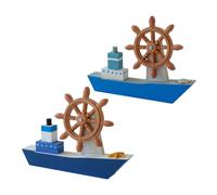 STOBAZA 2 Pièces Modèle de Voilier en Bois Style Méditerranéen Bleu et Blanc, Décoration de Centre de Table Côtière pour Ambiance Estivale et Fête Thème Plage
