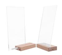 STOBAZA 2 pièces Présentoir Acrylique avec Base Bois Support Publicitaire Vertical et Incliné pour Menu Porte-affiche de Table Lot de Stand Résistant pour Restaurant Magasin et Événement