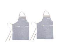 STOBAZA 2 Pièces Tabliers de Cuisine Coton Lin Rayé avec Poche Frontale Fonctionnelle et Bretelle Réglable Tablier Long Unisexe pour Cuisine Boulangerie et Atelier Créatif