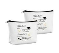 STOBAZA 2 Pièces Trousse de Maquillage Réutilisable pour Adolescentes Design Inspirant de Graduation, Petite Pochette Portable en Tissu Blanc pour Paquet à Main ou Paquet à Dos