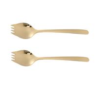 STOBAZA 2 Pièces Vole de table à double usage en acier inoxydable couverts à salade fourchette cuillère pelle à pâtes en acier inoxydable cuillère à spaghetti en Doré